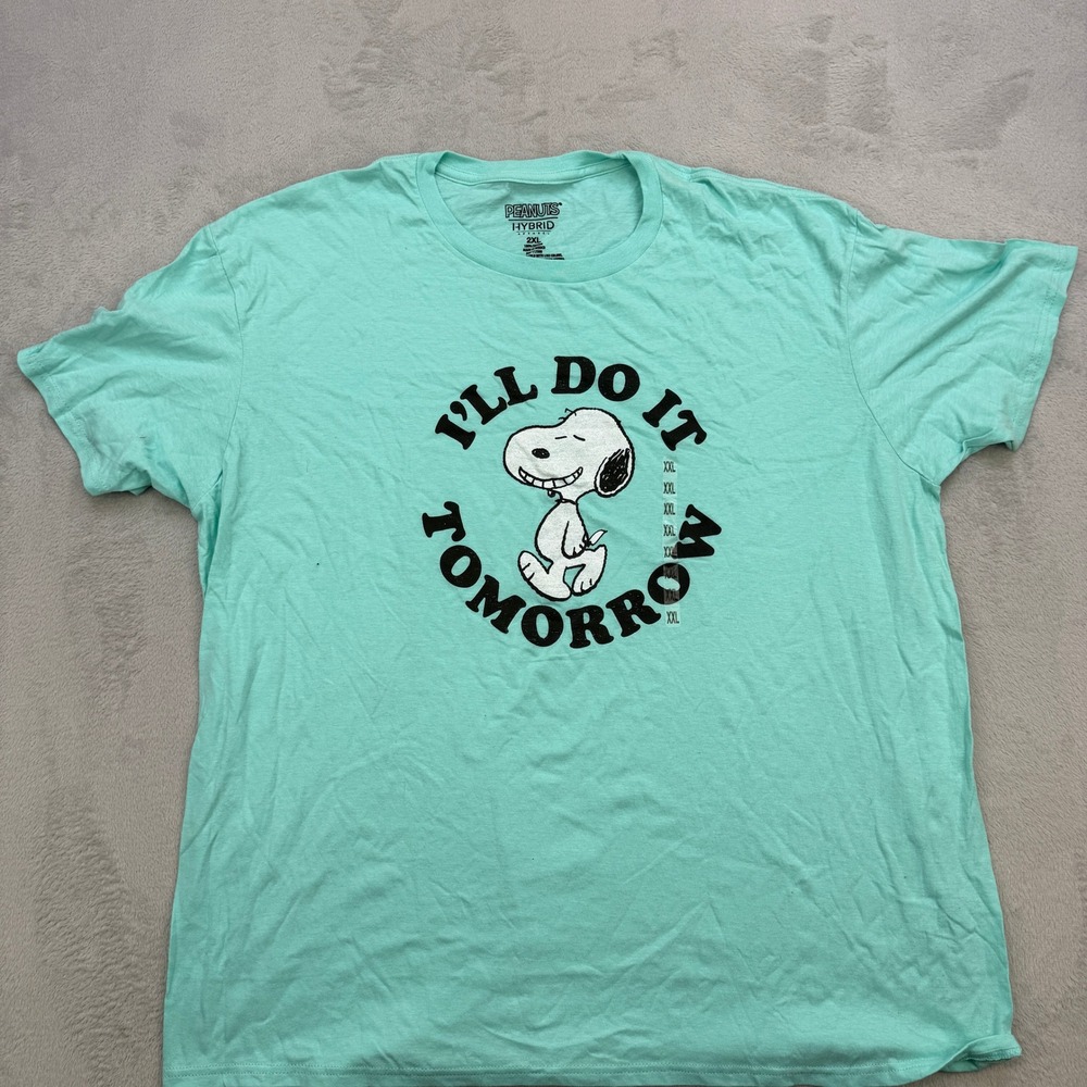 Peanuts Snoopy T Shirt Mens 2XL Mint Green I'll Do It Tomorrow Graphic Tee Humor